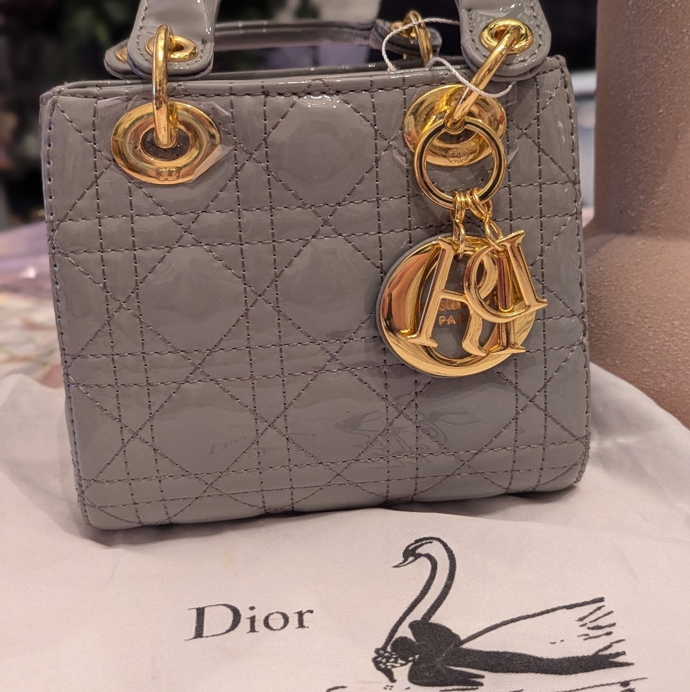 Gray patent leather mini bag